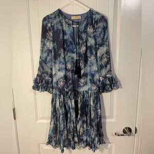 Elle Sasson 100 % silk blue tie dye tassel dress size 36/4